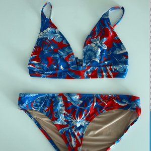 J. Crew Women's Bikini - Blue & Red Hawaiian Print (Size Medium)